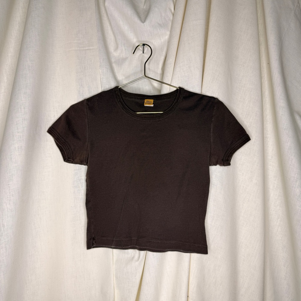 Vintage Y2K Chocolate Brown 🍫 Baby Tee Shirt Crop Top (adult size L) EUC Cute - Picture 5 of 5